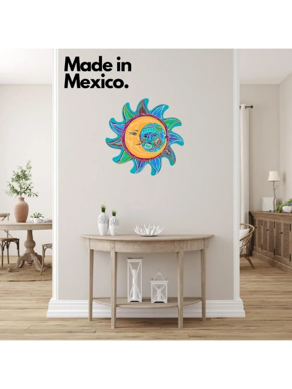 Hand-Painted Ceramic Sun & Moon Face Decor - Mexican Eclipse Wall Art - Unique